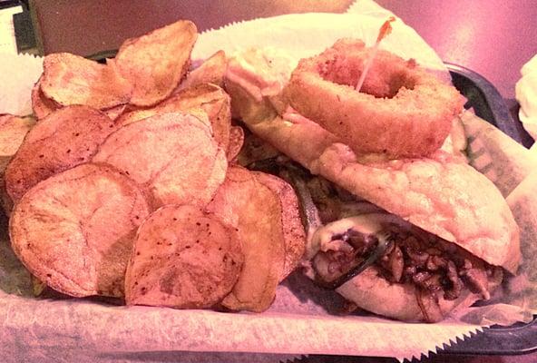 Philly Cheese Steak and homemade chips that were fresh and warm. This is what dreams are made of.