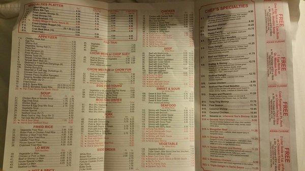 Takeout menu