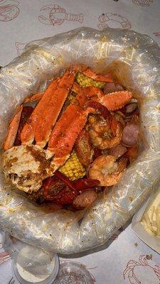 Seafood boil with shrimp, crawfish, snow grand and sausage. So so good.