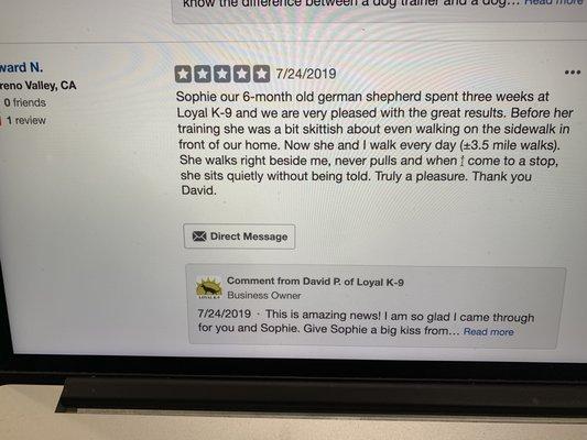 5 Star that Yelp removed posted by a client.