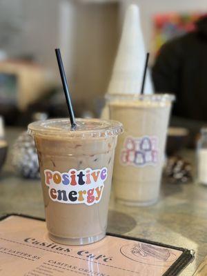 Iced latte, Agave Peach Cobbler smoothie