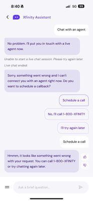 An example of hitting a wall with the Xfinity assistant.