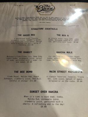 Drink menu