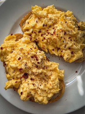 Costco products: eggs, Kerry gold butter, red pepper flakes, peppercorns