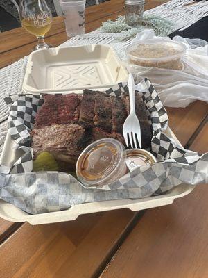 Meat plate, ribs, brisket, Tri-tip.