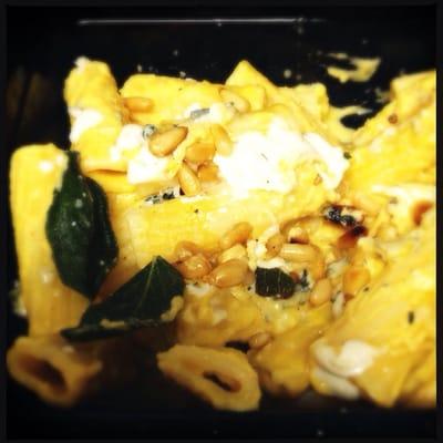 Butternut Squash Pasta (with gorgonzola, grated fresh mozzarella cheese, pinenuts, fried sage). YUM!!!