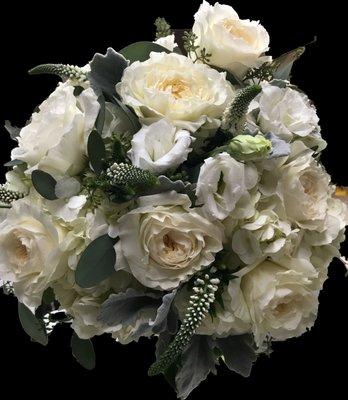 White Garden Roses, White Lisianthus, White Rununculus, White Veronica.