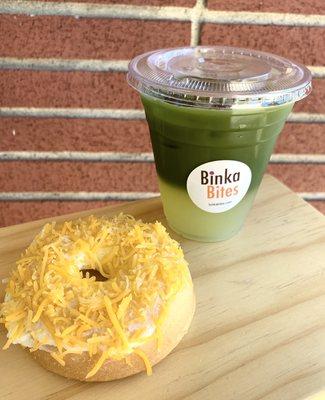 Butter Cheese Binka Donut + 
Calamansi Matcha