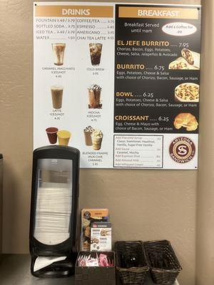 Breakfast menu and condiments station