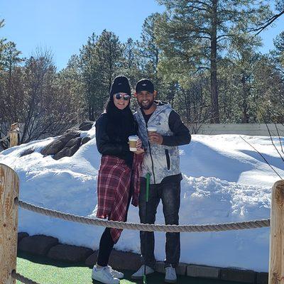 Playing mini golf in the snow 2021.