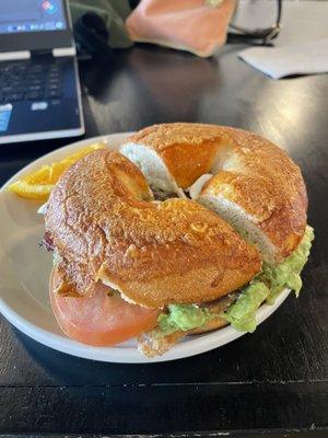 The signature bagel with a cheese bagel