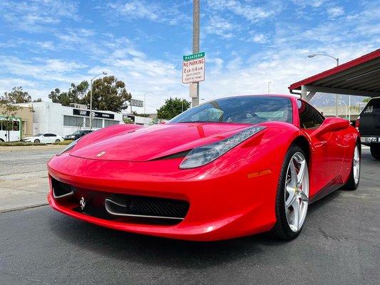 Rosso Corsa Ferrari 458 Italia brought in by one of our return customers for some tint work. You can never go wrong with a red Ferrari!