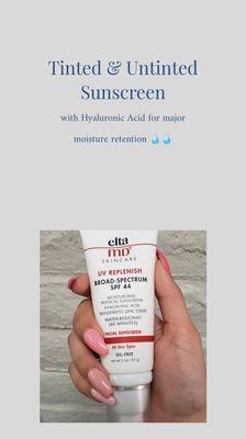 Elta MD products. Medical grade sunscreen with Hyaluronic acid to help aging skin. Stop by for your samples!!