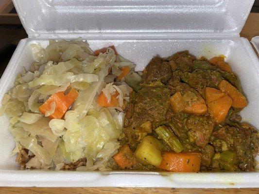 Curried goat, cabbage and rice( under the cabbage)