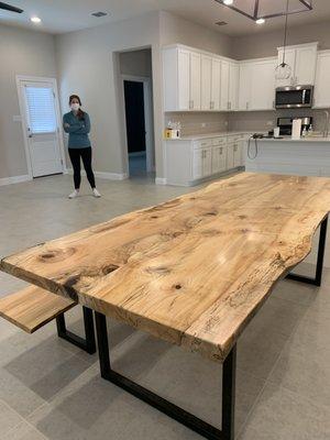 Custom Live Edge dining table and bench in maple