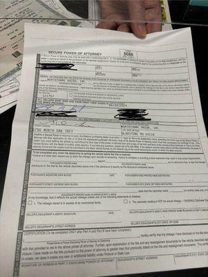 Fraudulent POA form per the DMV.