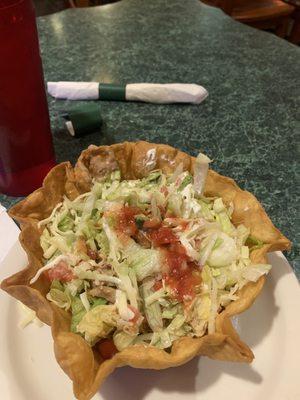 My husband ordered this Taco Salad with extra chicken... he was done with it in 5.2 seconds!! It was so tiny!