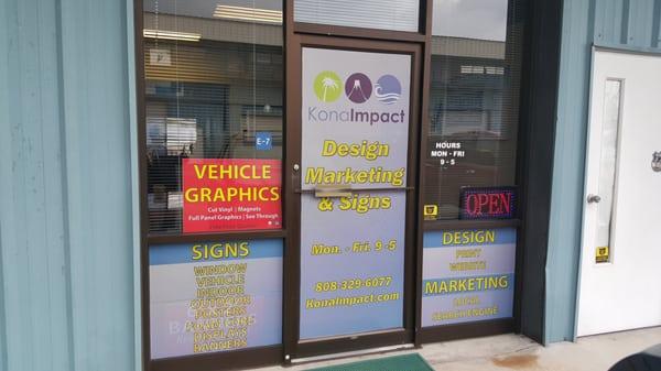 Kona Impact office at 74-5599 Luhia Street (behind Soudwave Music)