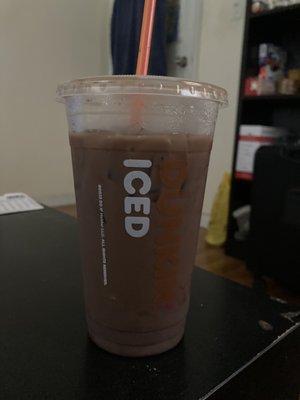 Medium decaf iced coffee with cream and mocha