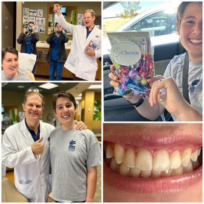 Celebrating braces removal, a beautiful smile, and all the prohibited treats with Dr. David Chenin and staff!