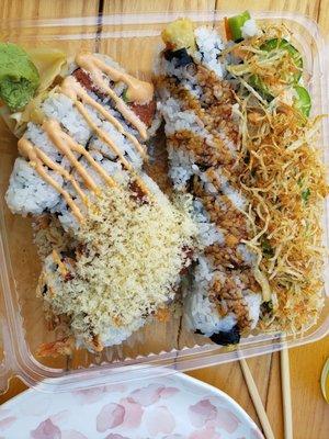 Spicy tuna, Chrunch, Sweet potato roll and Angry Buddah