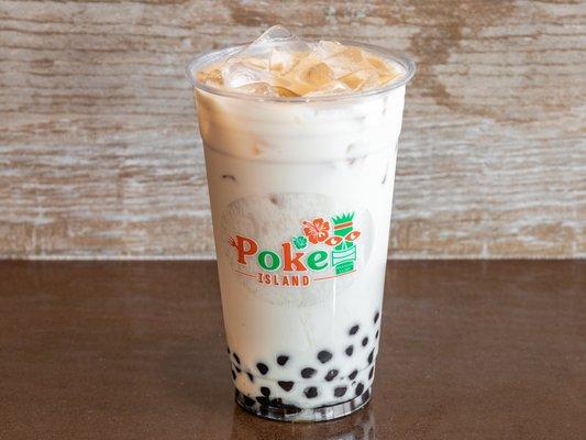 Almond Milk Tea with boba. Freshly brewed daily, lactose-free, gluten-free.