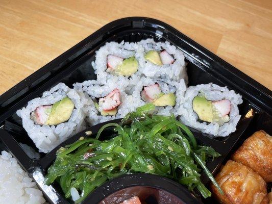 Seaweed salad and California Roll