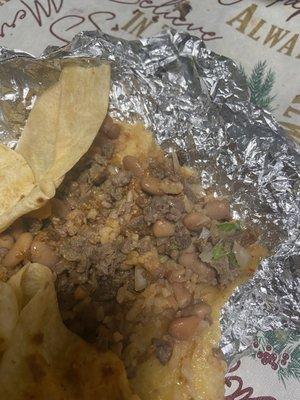 Picture of what was supposed to be an all meat burrito with no rice beans, full of rice and beans ;/