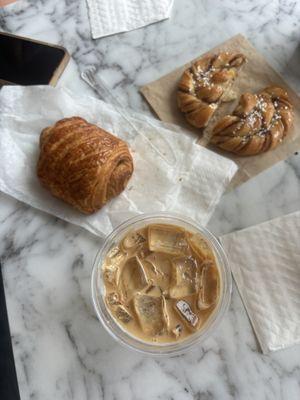 Chocolate croissant and Swedish cinnamon roll