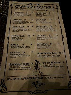 Cocktail menu (July 2024)