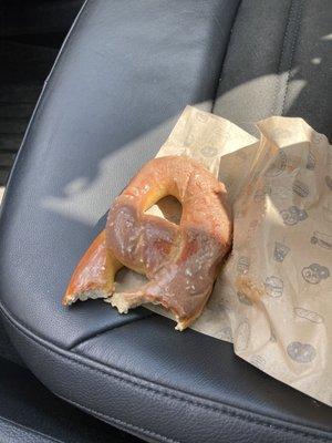 Sweet pretzel was tasty and not overly sweet gooey or messy. You can eat in the car!