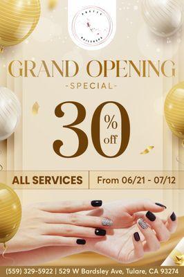 GRAND OPENING SPECIAL
30% OFF All Services
From 06/21 - 07/12