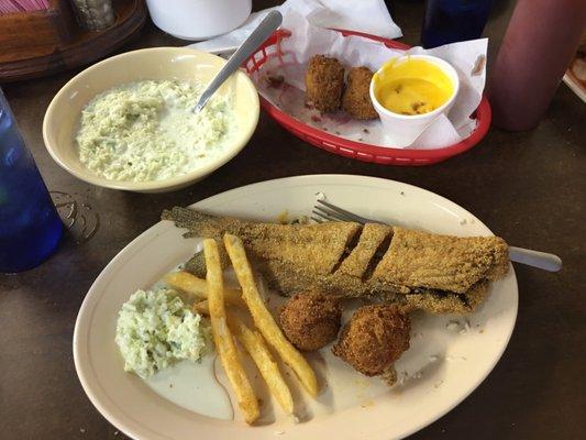 Just delicious ! The Cole slaw is so good and the fish is too ! A hometown run place where everyone is so friendly and happy to see you !