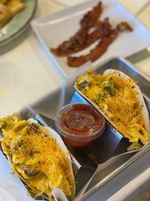 Sausage breakfast tacos with bacon