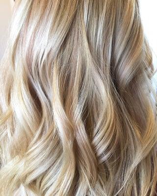 Blonde hair with gold and rose gold balayage