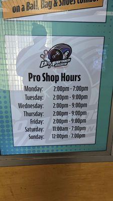 Pro Shop hours as of October 2023