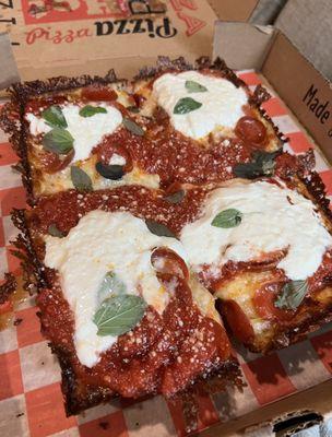 Pepperoni Detroit Style Pizza w/ Burrata