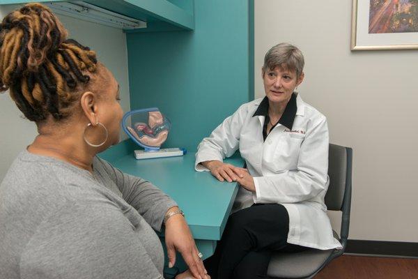 Dr. Jane Blumenthal counsels a patient.