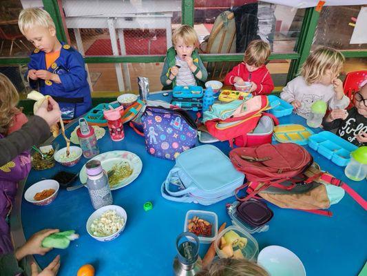 Lunch time sharing and stories on a rainy day