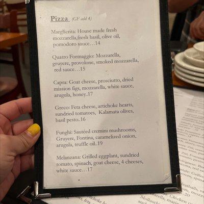 Pizza menu