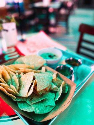 Chips salsa and queso