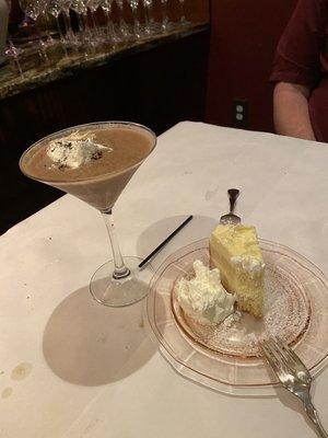 Espresso Martini and Lemon Marscapone cake with homemade whipped cream.