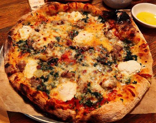 Spicy Sausage and Kale Pizza