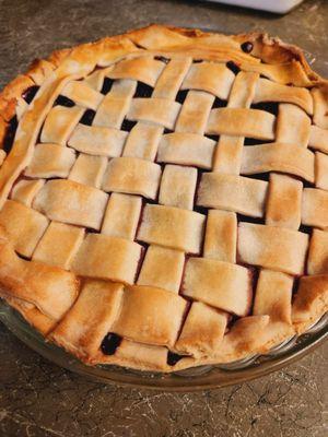 Blueberry pie with a lattice crust