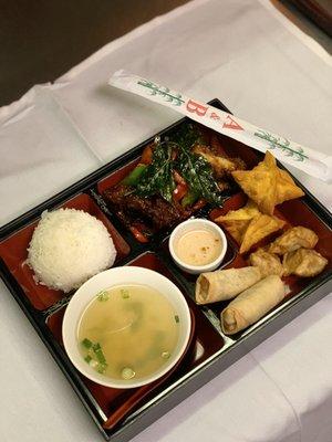 All day grab&go ( soup appetizer and meal) Crispy chicken basil.