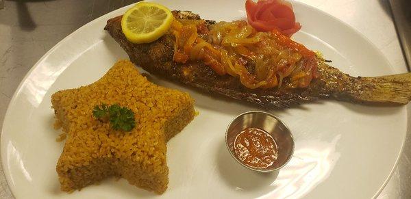 Braised Snapper/ Jollof Rice