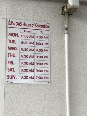 BJ's Gas Station Hours!