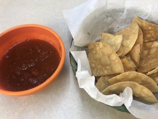 Chips and salsa. The chips were fried fresh and it made allll the difference.