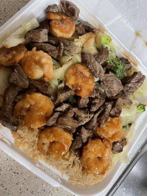 Hibachi steak and Shrimp-light sauce