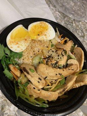 Custom made Rice Bowl for my food allergies! I added chicken and an egg!